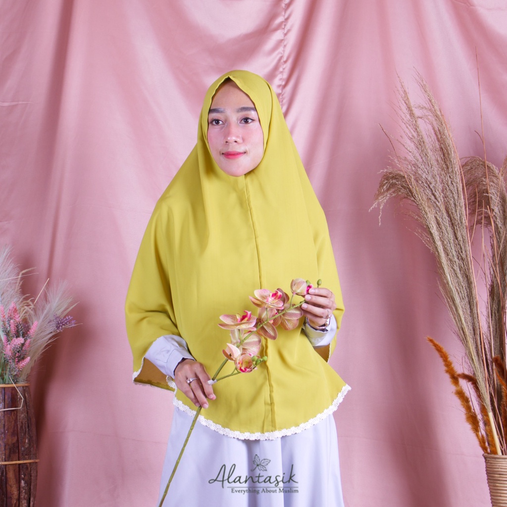 Alantasik - jilbab wolfis non pet lace khimar syari wollpeach L R.18