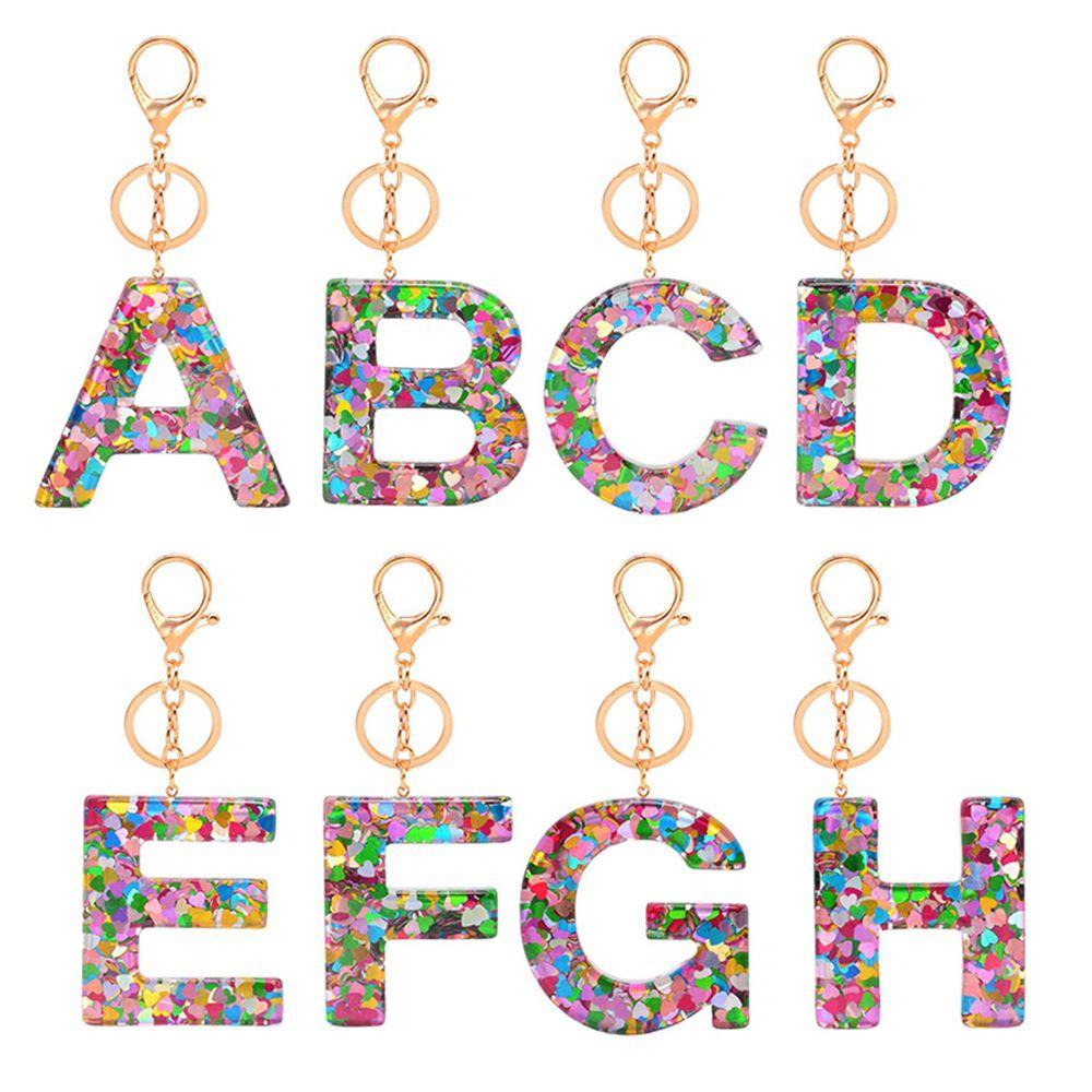 Lanfy 26huruf Gantungan Kunci Cinta Hati Payet Hadiah Aksesori Diy Aksesoris 26huruf Ornamen Handbag Charms Hanging Decoration English Alphabet Keyring