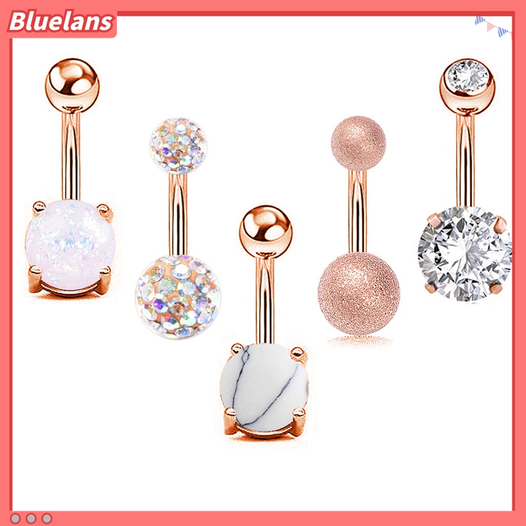 5pcs / Set Cincin Tindik Pusar Perut Anti Alergi Bahan Zirkon Untuk Pesta