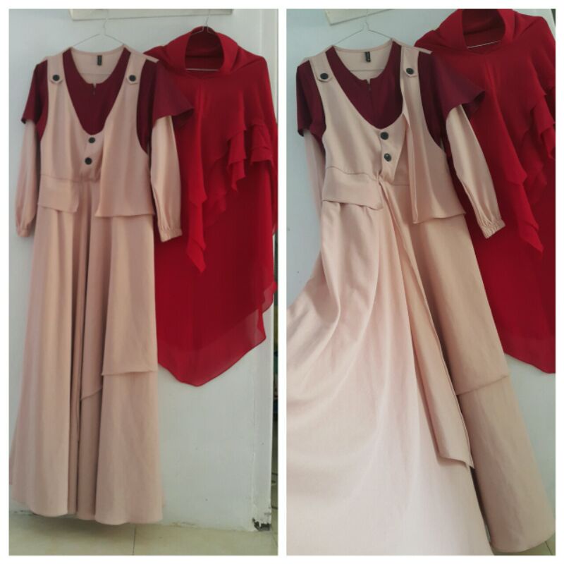 pl set gamis/dress khimar/hijab syari original branded elegant preloved/second/bekas