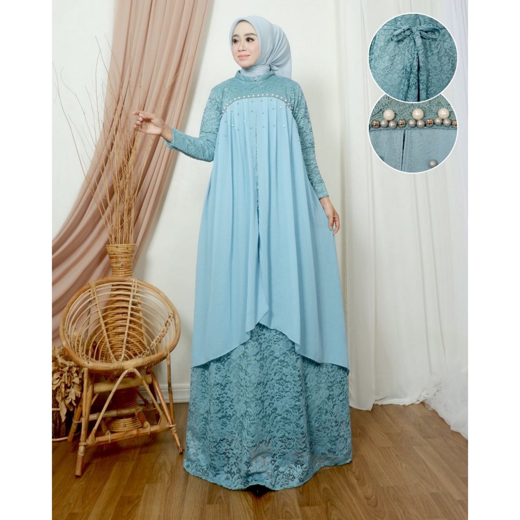 Permata Olshop / Nadia Dress LQ / Gamis Kebaya Modern Kondangan / Baju Pesta Mewah / Dress Lebaran