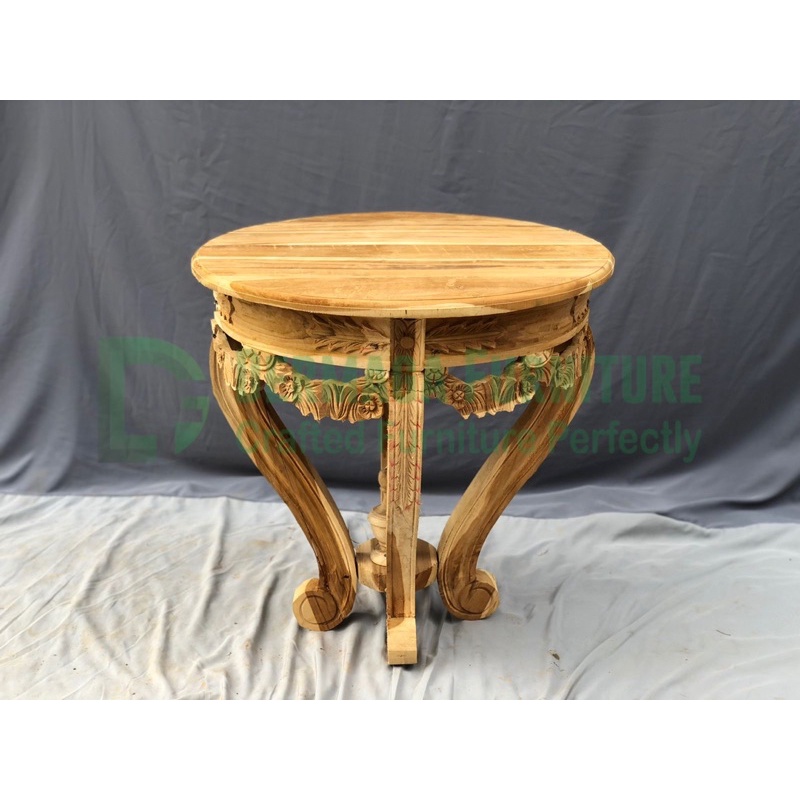 MEJA TERAS SS UKIR KAYU JATI MEJA BULAT MEJA KECIL MEJA SUDUT TERMURAH DERMAGA FURNITURE JEPARA