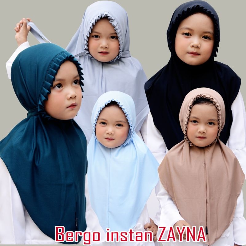 BERGO INSTAN ZAYNA - krudung anak instan anak - bergo lipit tali - hijab anak trendy