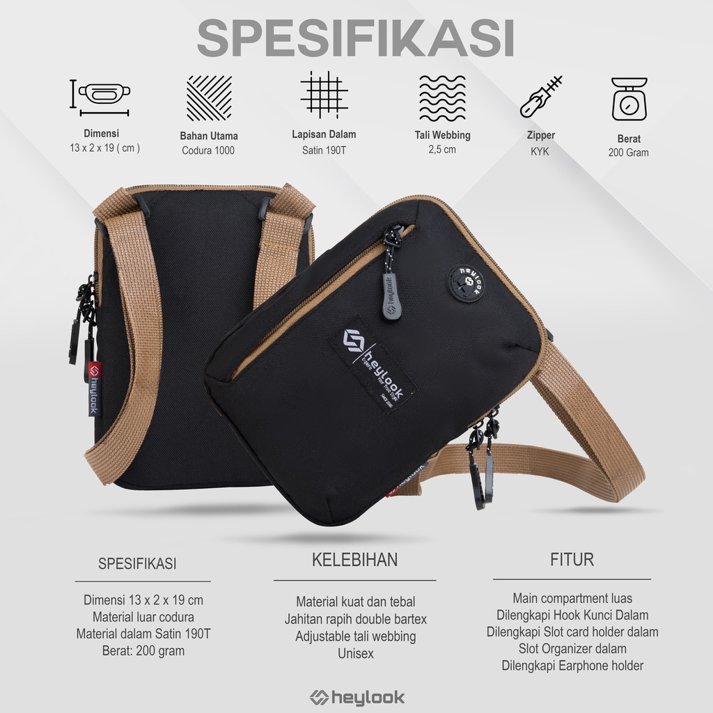 HEYLOOK Project  - Tas Selempang Pria WELLS Sling Bag Cowok Tas Kecil Hp Tas Slempang Mini Waistbag Distro Sling Phone Neck Bag Slingbag Distro Terbaru