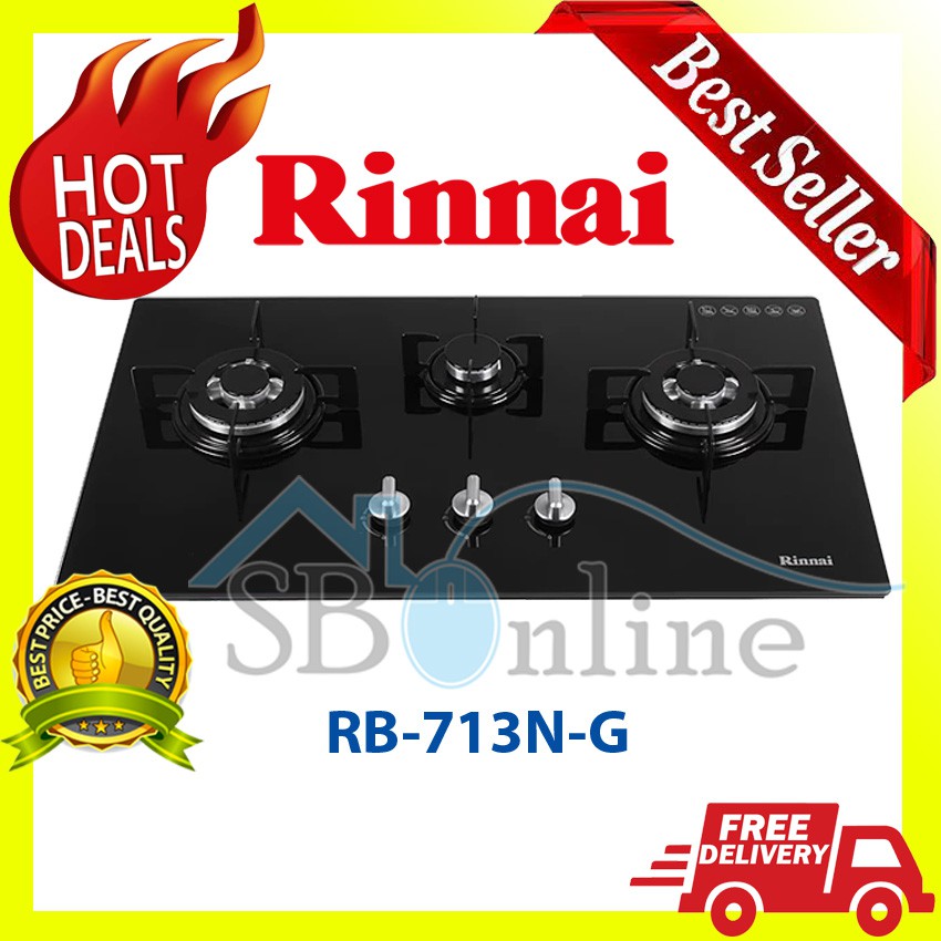 Kompor Tanam Rinnai 3 tungku Kaca Tempered RB 713 NGB