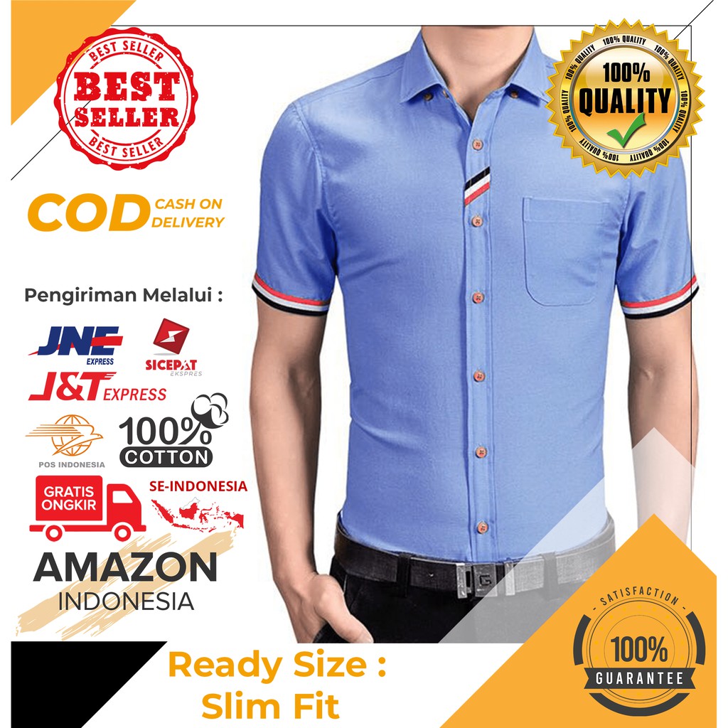 ATASAN BAJU KEMEJA WARNA BLUE BIRU BAHAN KATUN IMPORT SLIM FIT MELAR SEMUA UKURAN FIT TO L ORIGINAL