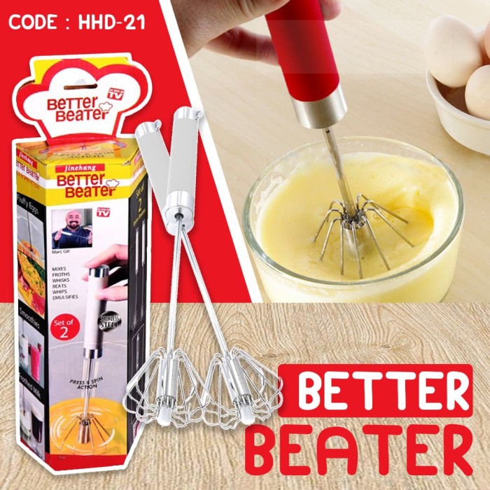 Isi 2 Pcs| Hand Mixer Manual Kocokan Telur Stainless Stell Tekan Mutar