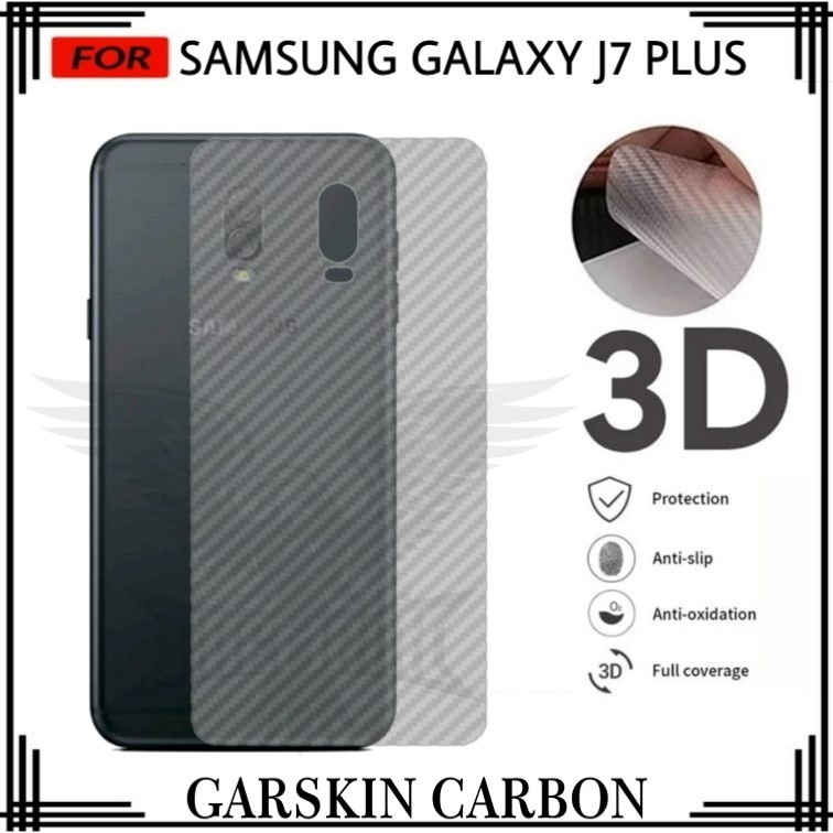 PROMO GARSKIN SAMSUNG GALAXY J7 PLUS  ANTI GORES BELAKANG CARBON ANTI LENGKET BEKAS LEM