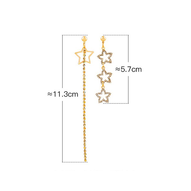 LRC Anting Tusuk Fashion Gold Crystal Diamond Openwork Star Asymmetric Earrings D03287