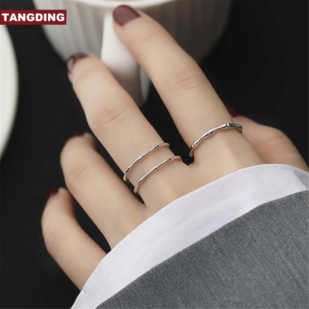 【COD Tangding】Double-decker Bamboo Ring Opening Silver Color Adjustable Ring