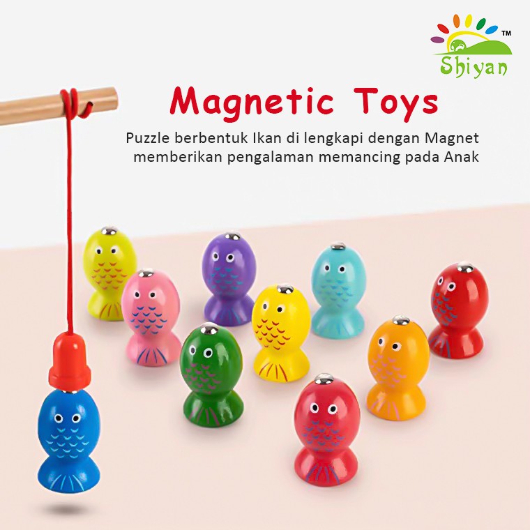 [Shiyan] mainan kayu anak edukasi wooden puzzle 3 in 1 matching board + pancing ikan dengan magnet