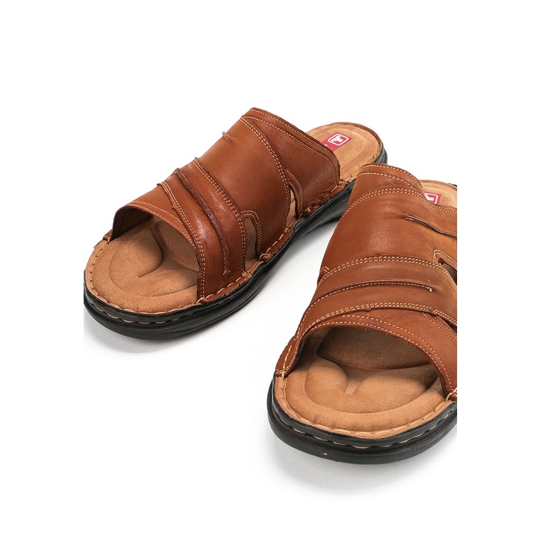 SANDAL CASUAL JIM JOKER PRIA ORIGINAL SLIDE KULIT BRANDED COKLAT JJ16