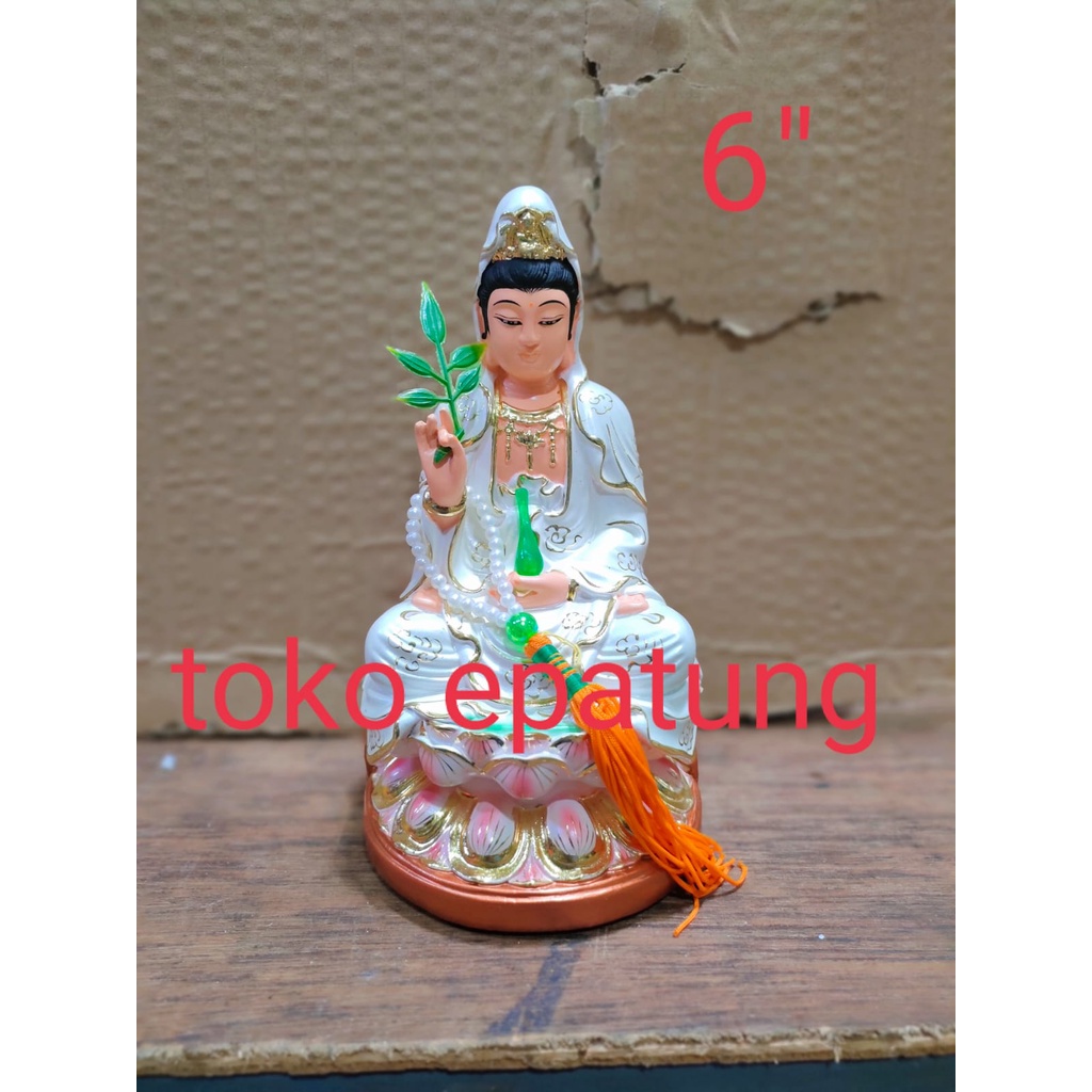 patung dewi kwan im / guan yin / kwan in 6 inch - fiber
