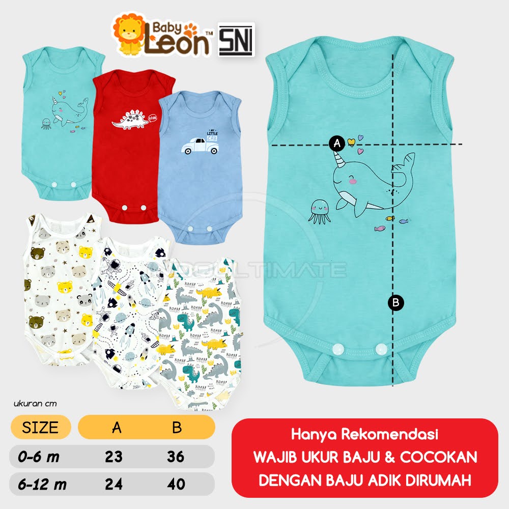 1 Pcs Jumpsuit Anak Bayi Balita/Baju Bayi/Bodysuit/Jumper Bayi Lengan Kutung Baby Leon-3