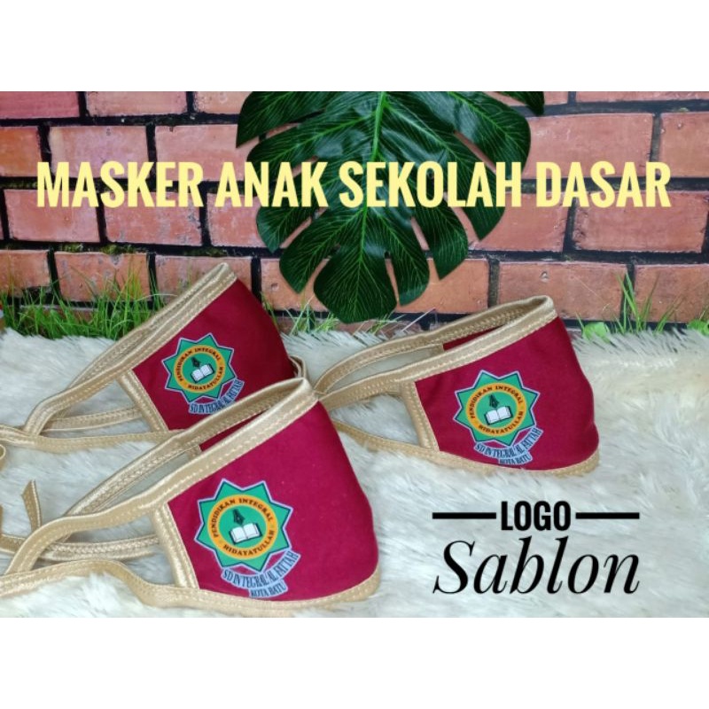 Masker anak SD logo sablon min 100 pcs