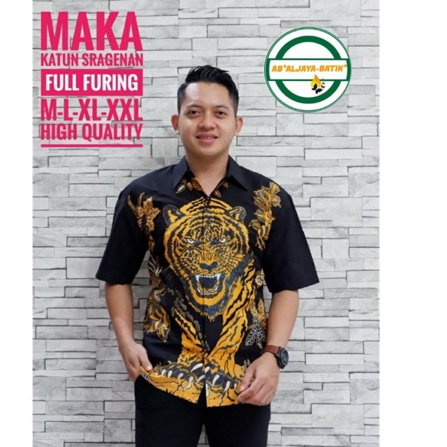 Batik Pria MAKA Pendek Katun Halus Sragenan Full Furing Termurah