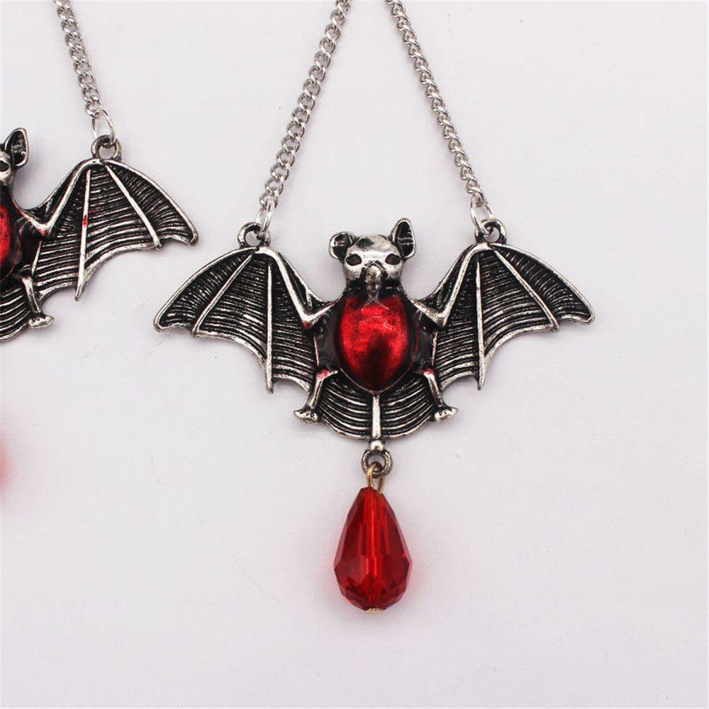 R-bunga Halloween Anting Logam Wanita Gantung Gaya Punk Gothic Retro Berlian Imitasi Merah