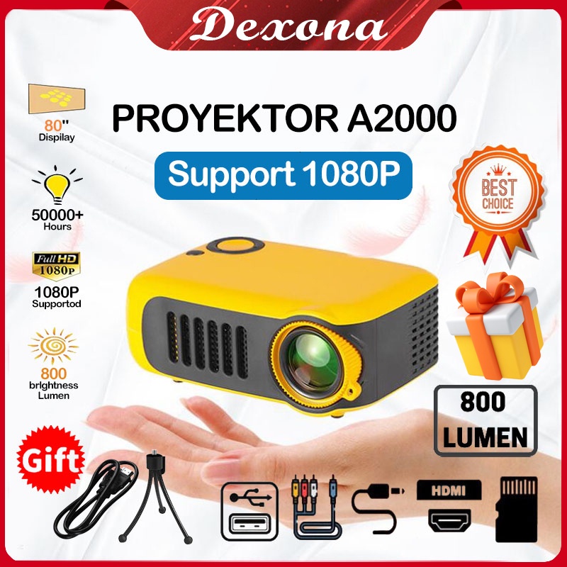 ❣️Garansi&amp;Hadiah❣️Mini Projector A2000 Full HD 1080P Video Projector 800 Lumens Portable PAKET LENGKAP ORIGINAL