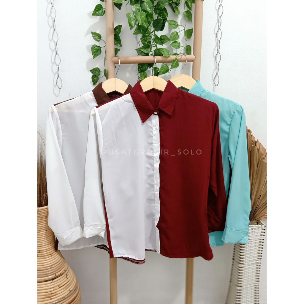 CUCI GUDANG!! SALSA TWOTONE BASIC KEMEJA/ SPRING KEMEJA/ KEMEJA DUA WARNA/ KEMEJA POLOS PUSATGROSIR_SOLO