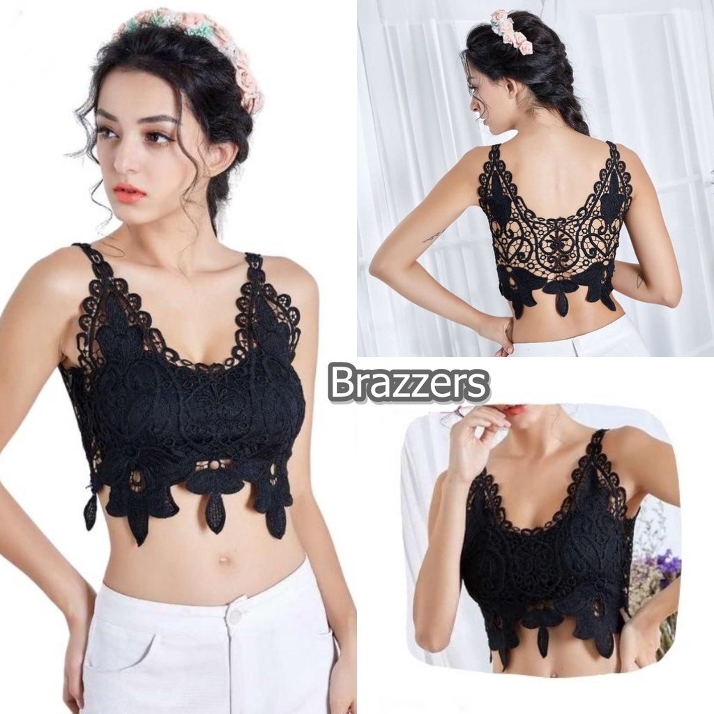 Atasan Crop Tank Top Bra Bh Wanita Remaja Full Cup Ukuran Size 34 34B 36 36A 38 Brukat Transparan Se