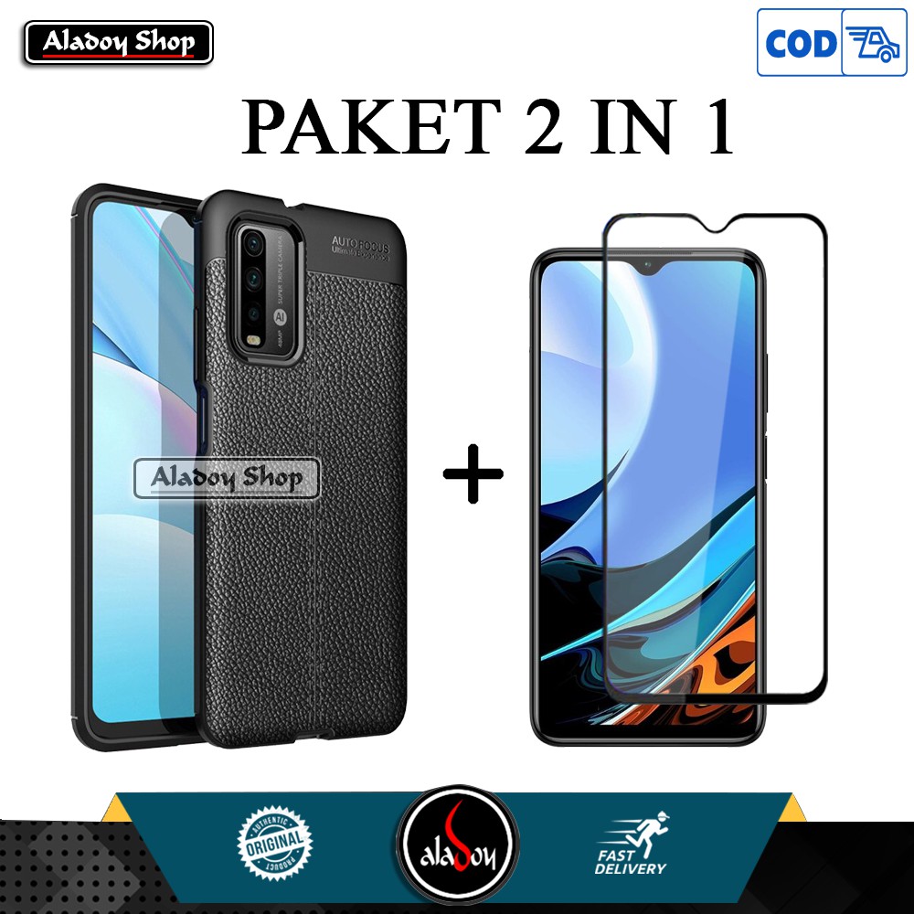 Case Xiaomi Redmi 9T New Casing Auto Focus Leather + Tempered Glass Full Layar