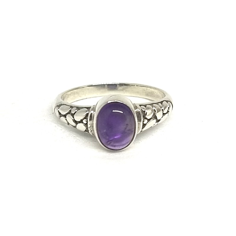 Cincin Ring Perak Silver Bali Ukir Batu Midi Akik Permata Ungu Amethyst Keren Elegan Custom Asli 925