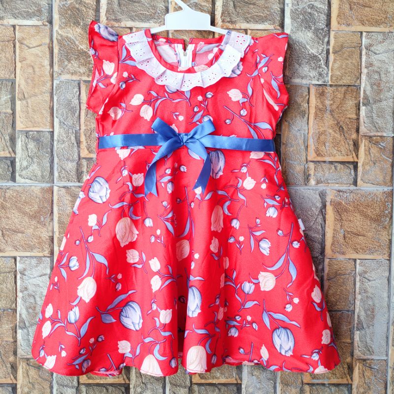 Dress anak 2 3 tahun perempuan cewek pita bunga tulip endors versi baru (Dress pita dinda lembayung )