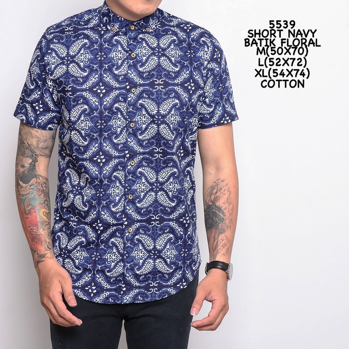 kemeja pria | kemeja batik navy floral
