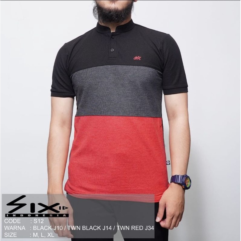 KAOS KRAH KOMBINASI 3 WARNA_kaos krah Six kombinasi 3 warna