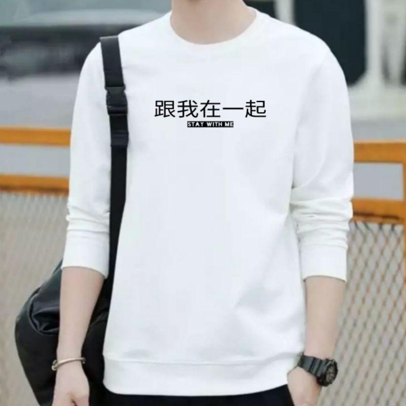 Sweater Pria Distro Japan Crewneck Hitam Sablon Suiter Cowok Jumbo Switer Krunek