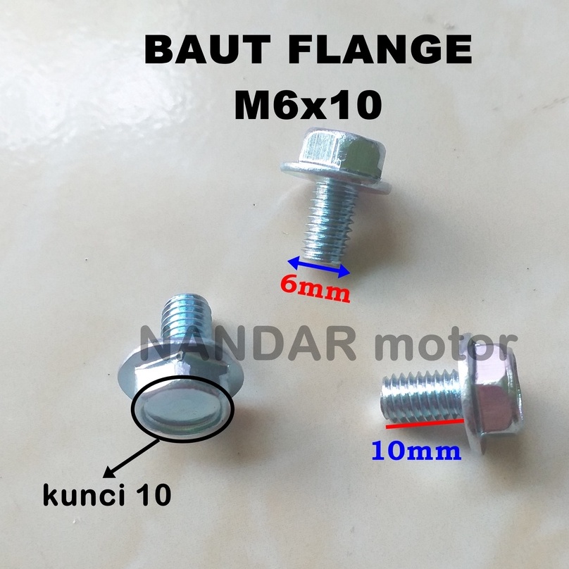 BAUT PENDEK M6x10 PUTIH FLANGE BOLT KUNCI 10 MUR 10