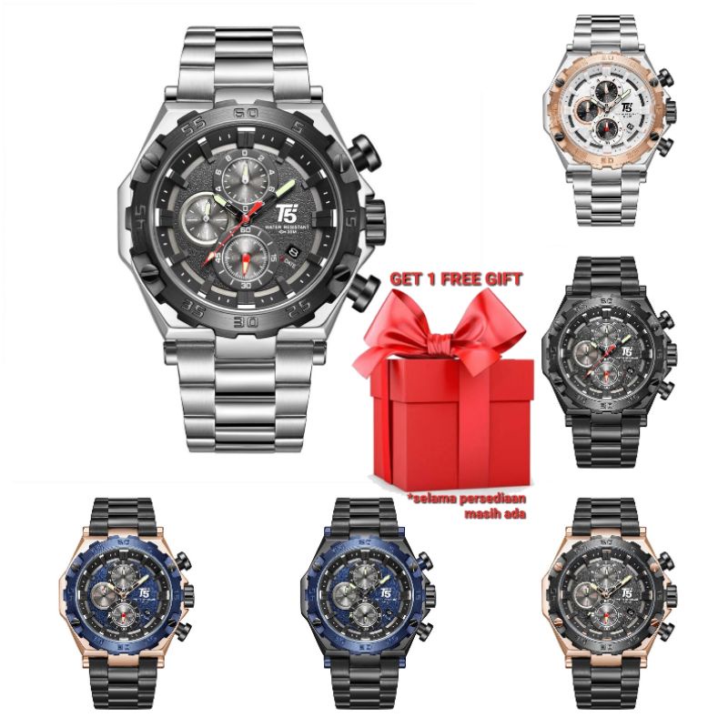 Jam Tangan Pria T5 H3847 3847 Original Stainless Steel Watch GET FREE GIFT