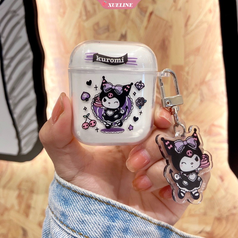 Casing Soft Case Silikon Transparan Motif Kartun Kuromi Hitam Untuk AirPods 1 / 2 pro