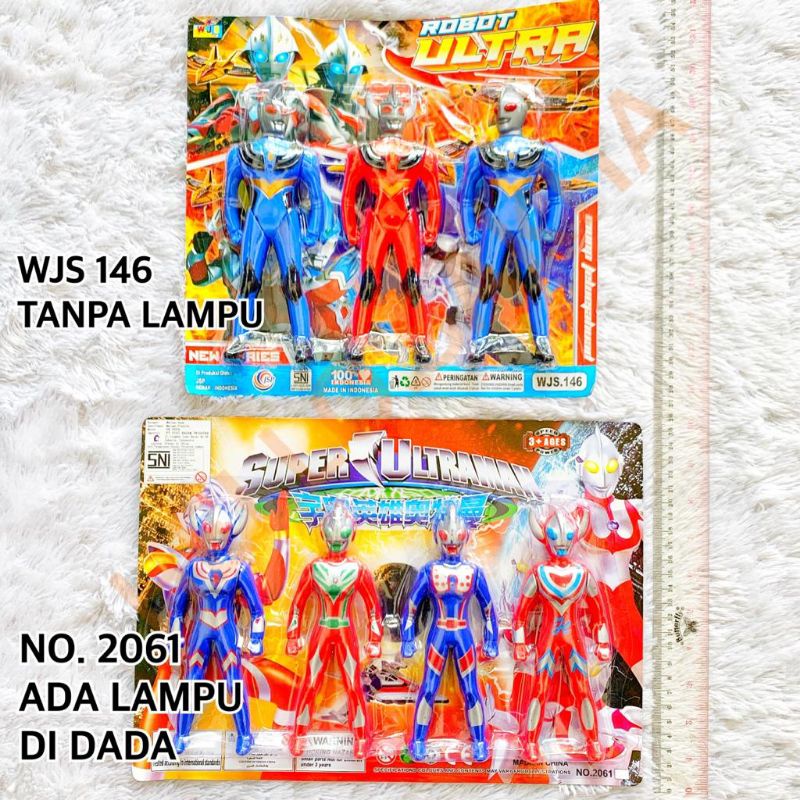 MAINAN ULTRAMAN ISI 3 DAN 4 YANG ISI 4 ADA LAMPU DI DADA NYALA MERAH ROBOT ULTRA SUPER ULTRAMAN WJS 