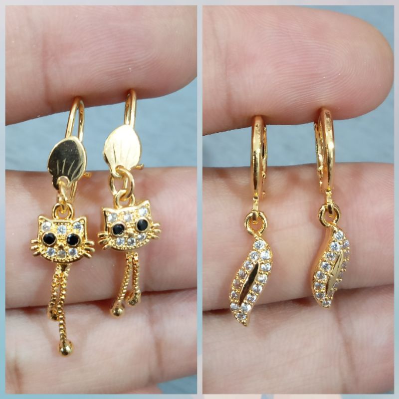 Anting xuping wanita dewasa&amp;anak berlapis emas dengan mata zircon.