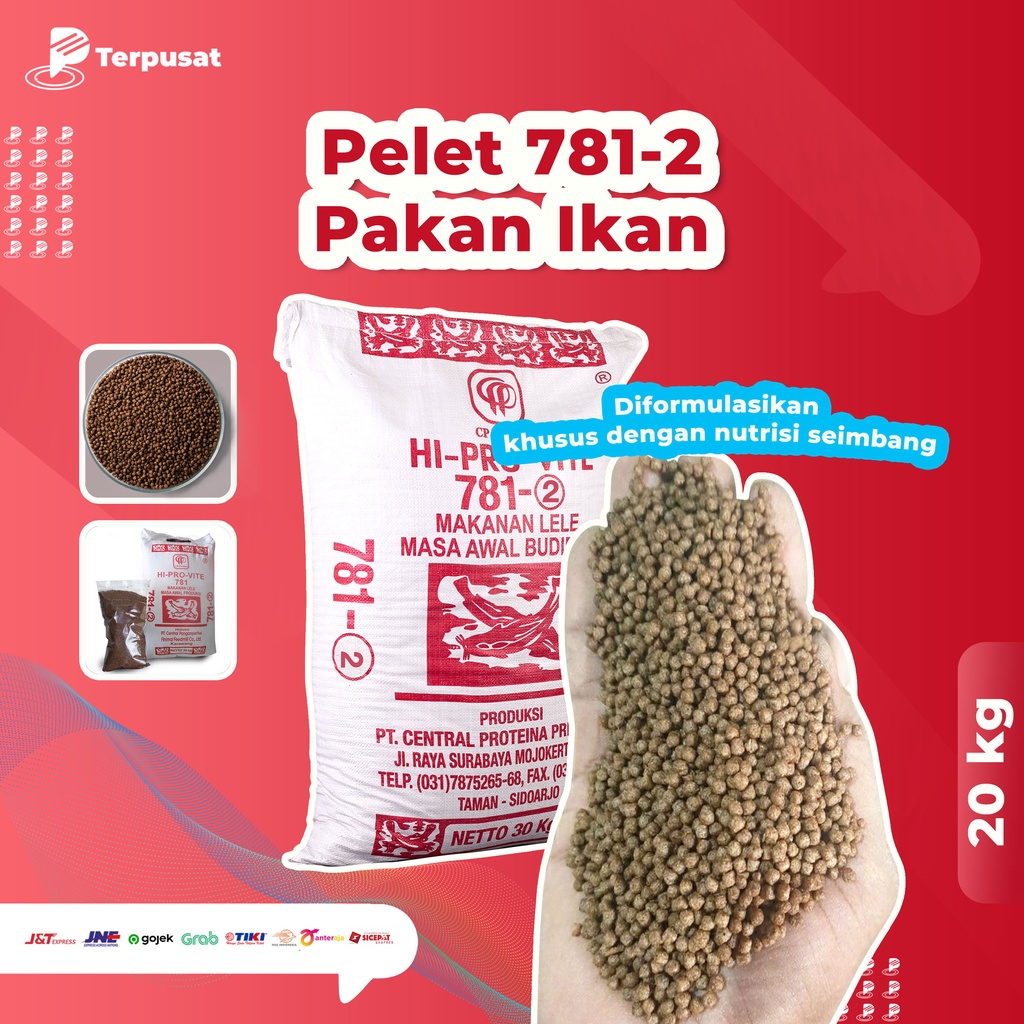 Per 20Kg Hi-Pro-Vite 781-2 Pelet 2mm Pakan Ikan Lele Patin & Nila Nutrisi Tinggi Protein Atractant K