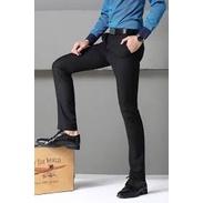 Lesta Langgeng - Celana Formal Pria Kerja Slimfit Bahan Kain Teflon Warna Hitam Panjang 27-36