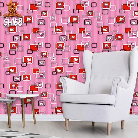wallpaper roll hellokitty salur 3D kotak pink 45cmx8m