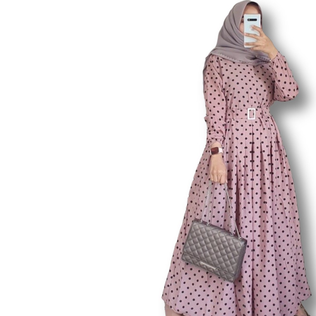 GAMIS WANITA TERBARU 2021 BAJU GAMIS POLKADOT ANIA #14 KEKINIAN BAJU MUSLIM WANITA