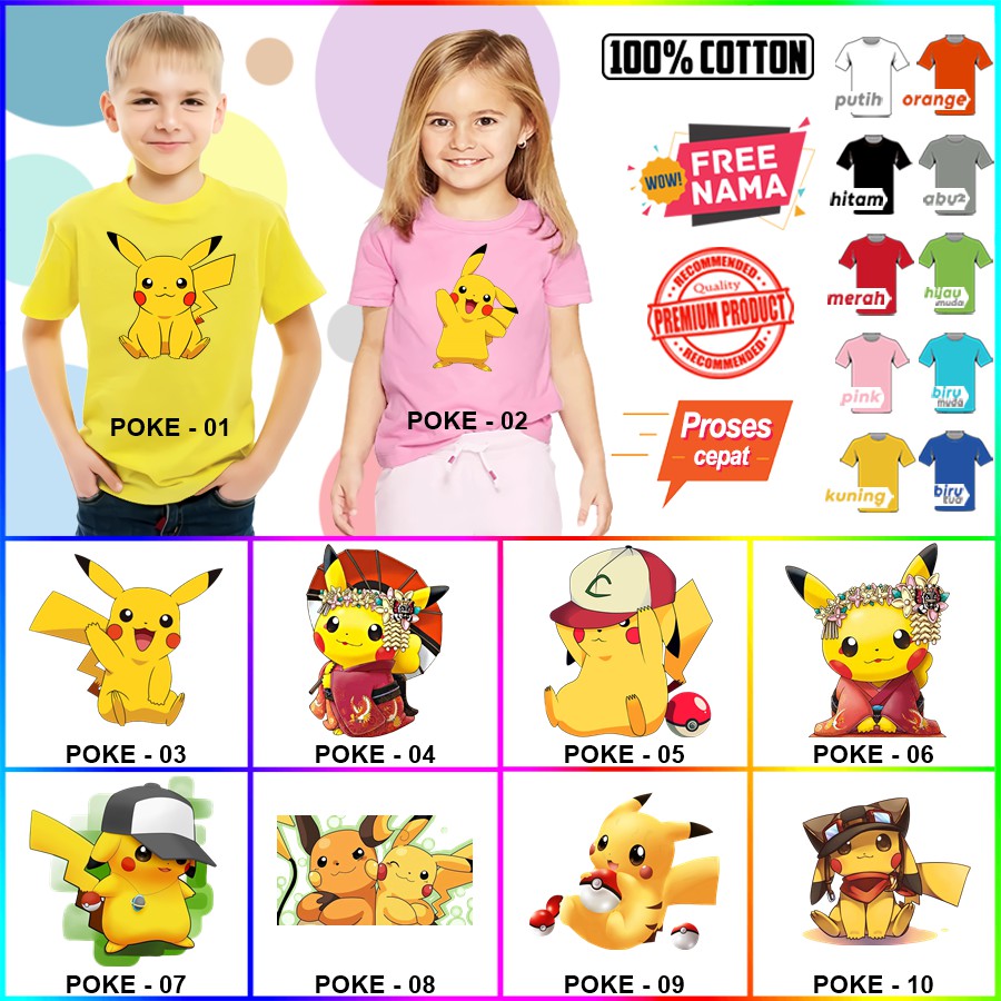 Baju Kaos ANAK DAN DEWASA POKEMON COUPLE (FREE NAMA)