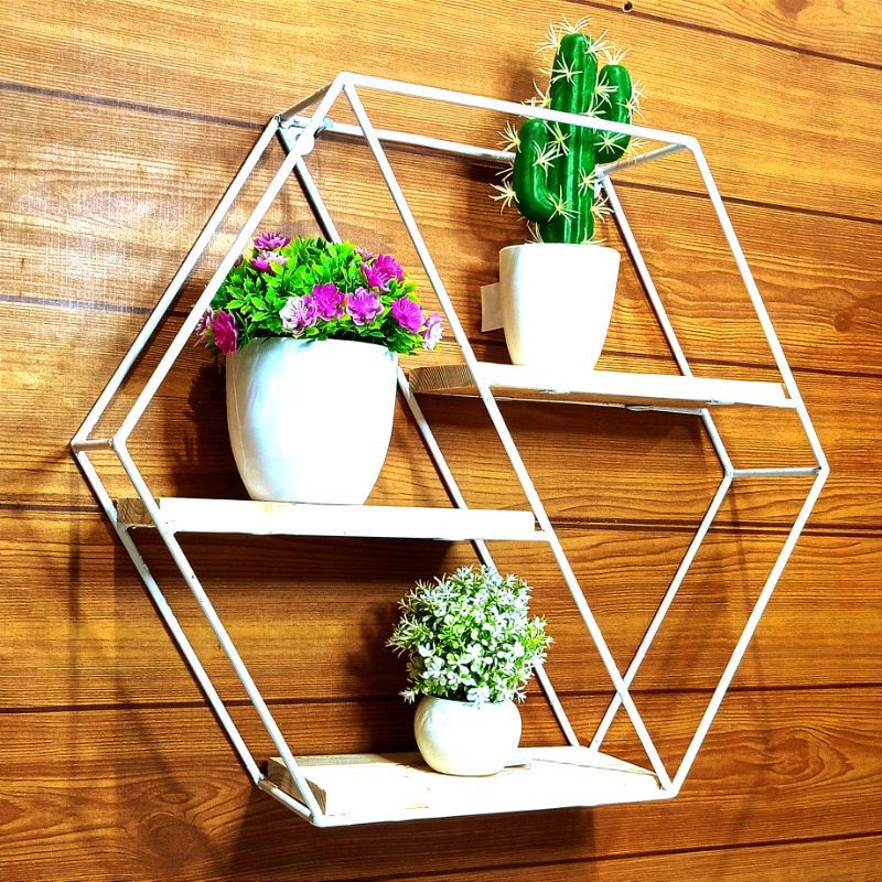 RAK DINDING BESI DEKORASI AMBALAN /RAK DINDING BESI HEXAGONAL