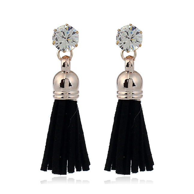 LRC Anting Tusuk Trendy Diamond&amp;tassel Decorated Pure Color Simple Earrings