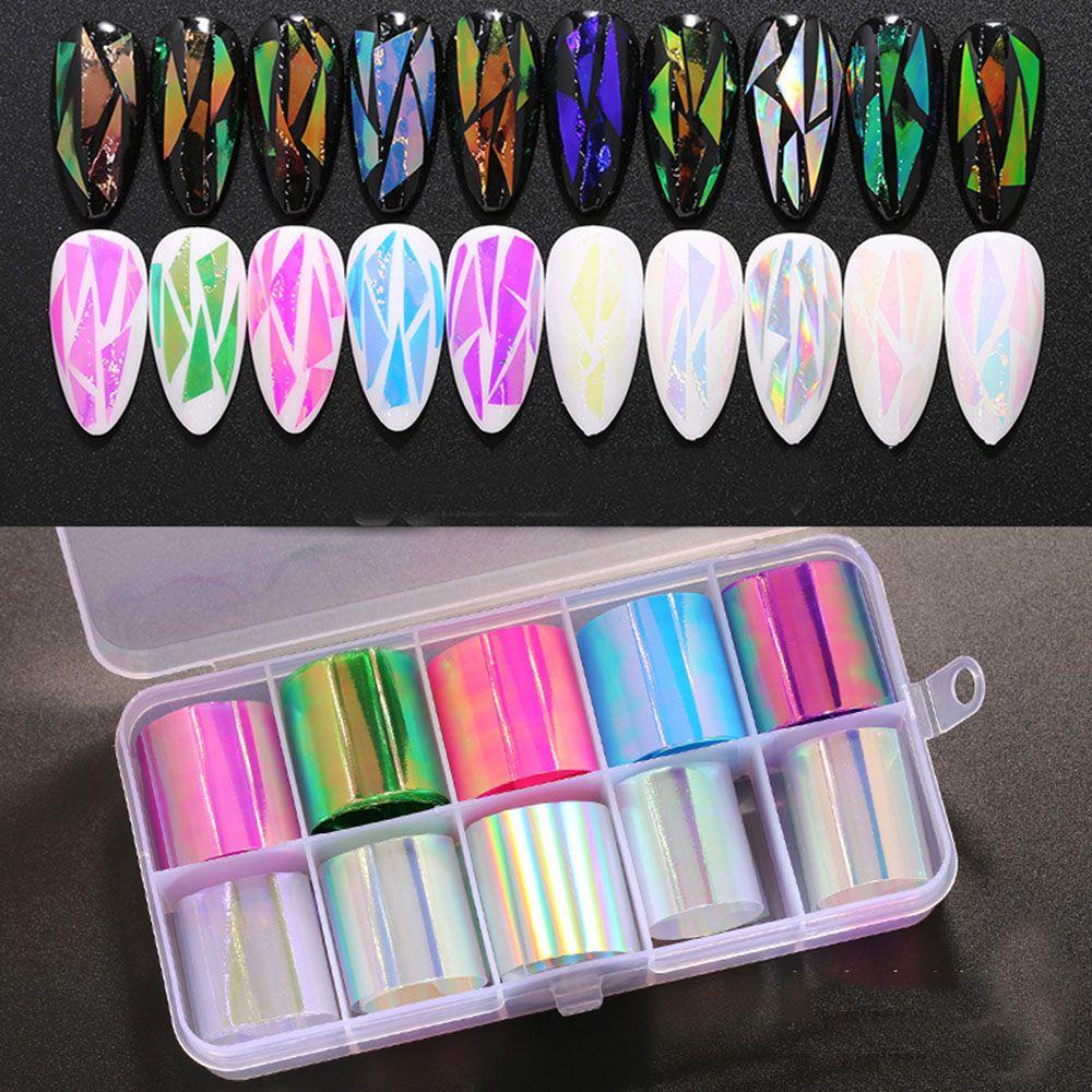 Agustina Aurora Stiker Kuku Colorful Polish Paper Efek Laser Hologram Nail Transfer Foils