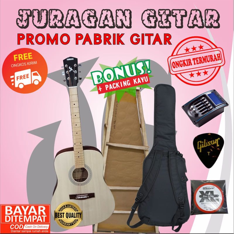 gitar akustik Yamaha jumbo tanam besi