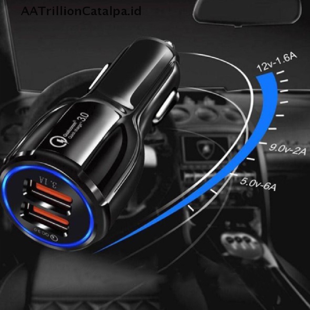 Aatrillioncatalpa Charger Mobil Mini Multifungsi 3.1A Dual USB Dengan Indikator Voltase