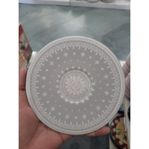 MAROCO CAKE PLATE PIRING LEPEK KUE KERAMIK SANGO MOTIF MAROCO HIAS ABU SILVER KOLEKSI
