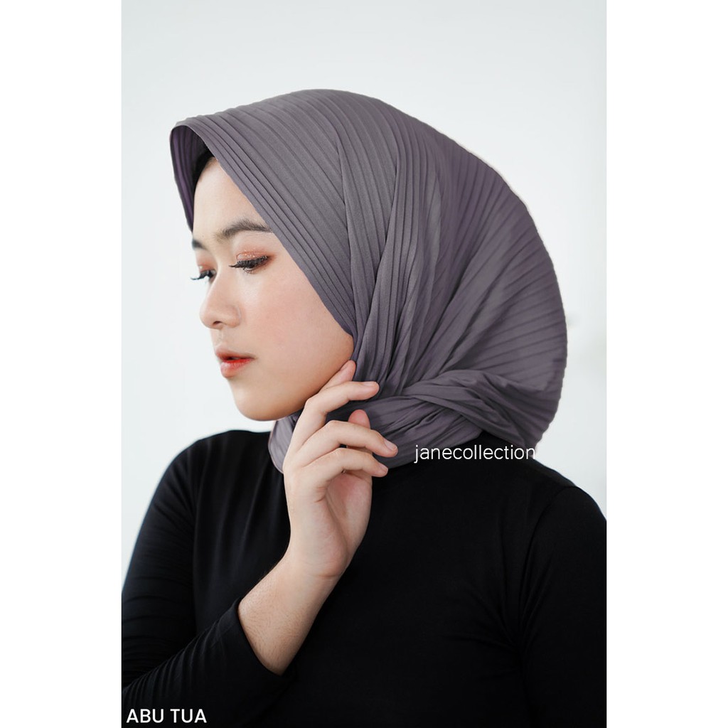 JANE COLLECTION || Hijab Jilbab Kerudung Plisket Muslim Pasmina Mirip Jilbab Instant 160x51 [ Hitam Choco Coklat Susu Coksu Milo Abu Abu ] - Pashmina Plisket Zeline