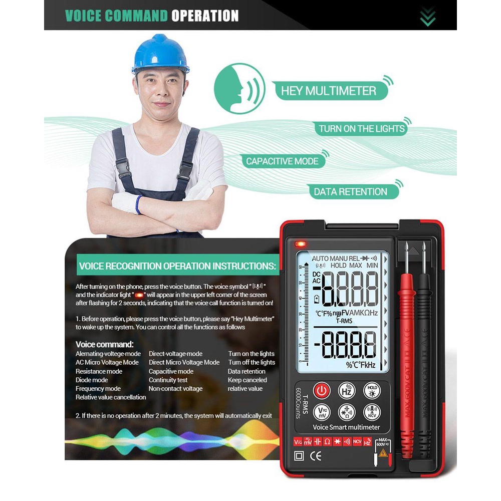 POPULAR Populer Digital Smart Multimeter Multifungsi 6000menitan Tester Transistor Jarak Otomatis