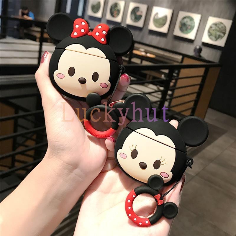 I12 Casing Silikon Motif Kartun Mickey Minnie Mouse Untuk Simpan Earphone Wireless Bluetooth Apple AirPods