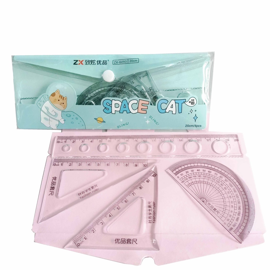 Set Penggaris Geometri Fancy isi 4 Kemasan Pouch  Motif Karakter